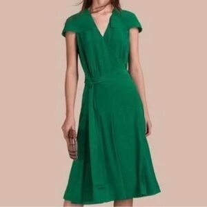Burberry Cape Detail Silk Wrap Dress Emerald Green